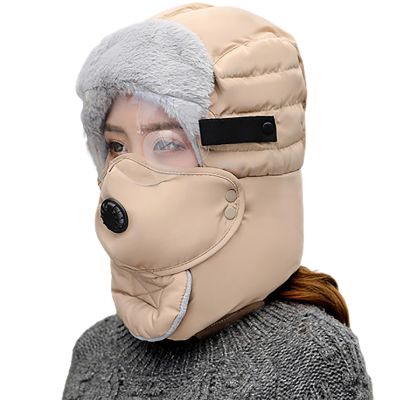 2025 Waterproof Winter Trappers Unisex Fleece Earflap Face Mask Hats Women and Men Outdoor Trapper Hat with Ear Flap Khaki