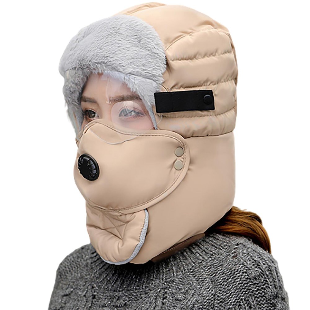 2025 Waterproof Winter Trappers Unisex Fleece Earflap Face Mask Hats Women and Men Outdoor Trapper Hat with Ear Flap Khaki