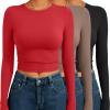 AUTOMET 3 Pack Womens Long Sleeve Shirts Y2K Going Out Crop Tops Cute Basic Slim Fitted Fall Fashion Outfits 2026 Clothes RedCoffegreyBlack XL