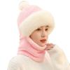 Women Winter One-Piece Beanie Hat Cute Slouchy Faux Sherpa Balaclavas Full-Face Mask Neck Scarf Set Outdoor Ski Hats Pink view 1