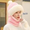 Women Winter One-Piece Beanie Hat Cute Slouchy Faux Sherpa Balaclavas Full-Face Mask Neck Scarf Set Outdoor Ski Hats Pink view 2