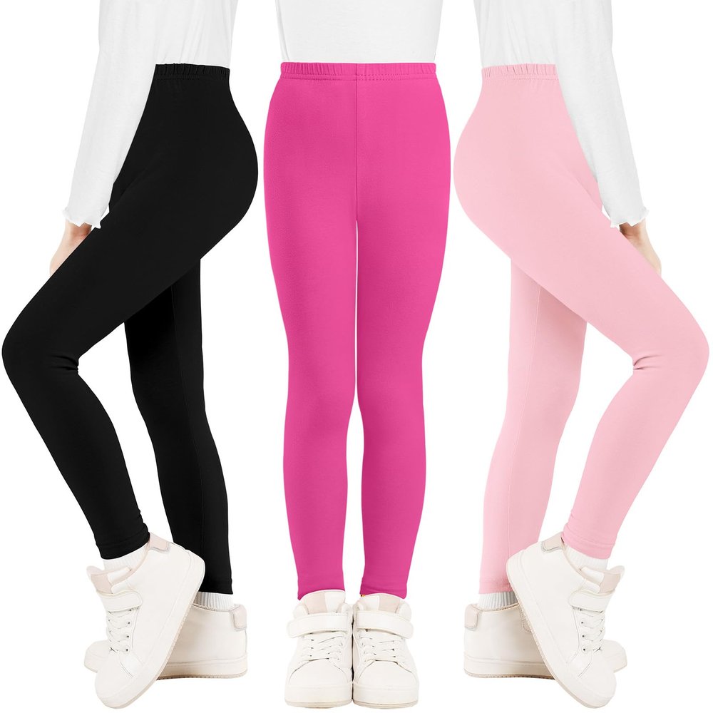 BOOPH Girls Leggings Full Length Stretchy Pants Kids Footless 6-7 Years Black Rose Pink