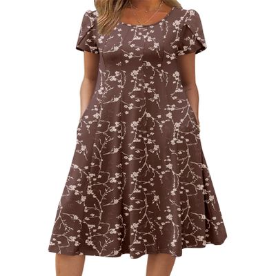 Zeagoo Midi Dresses for Women Plus Size Summer Dresses for Women 2026 Pleated Long Dress Flowy Sundress, Brown Floral,XXL