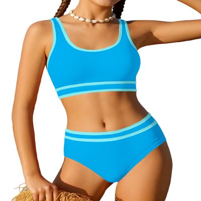 Girls Bathing Suit Size 8-10 Girls Swimsuit Double Strap Blue High Waist Cute Sporty Bikini Swimsuit Beach Swim Cover Up Skirt 3 Piece Kid Swimwear Set