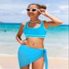 Girls Bathing Suit Size 8-10 Girls Swimsuit Double Strap Blue High Waist Cute Sporty Bikini Swimsuit Beach Swim Cover Up Skirt 3 Piece Kid Swimwear Set view 4
