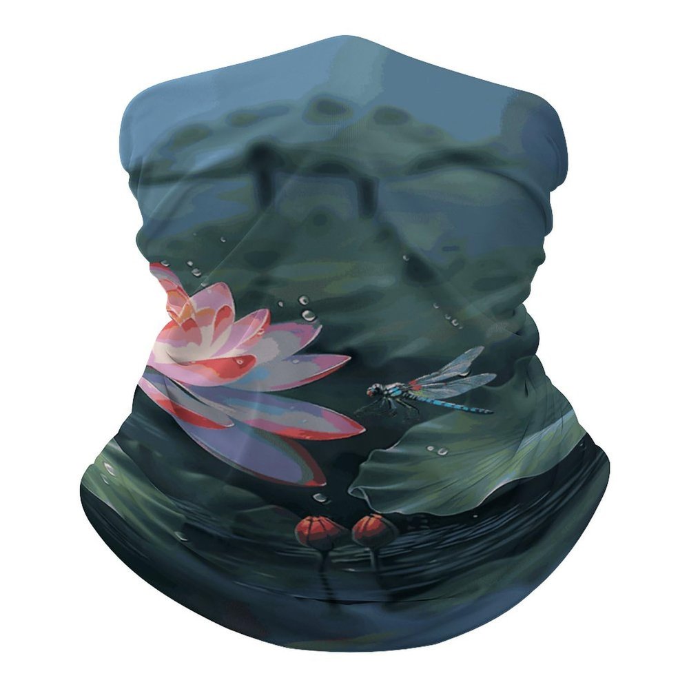 Flower And Dragonfly Neck Gaiter UPF 50+ Sun Protection Face Mask Elastic Balaclavas Bandana Cooling Face Cover Scarf Cycling Neck Warmer Breathable Headwear for Men Women