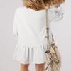 BLENCOT Mini Dress for Women 2025 Fall Winter Cute Patchwork Long Sleeve Ruffled Crewneck Sweatshirt Dresses Casual Sport Pullover Tops Color Block White Small view 3