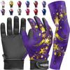 Exxact Sports Youth Batting Gloves with Arm Sleeve for Boys & Girls, Kids Baseball Batting Gloves for Softball, T-Ball (Youth S/M, Purple Gold Stars) view 1