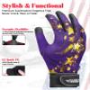 Exxact Sports Youth Batting Gloves with Arm Sleeve for Boys & Girls, Kids Baseball Batting Gloves for Softball, T-Ball (Youth S/M, Purple Gold Stars) view 3