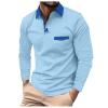 Men's Casual Polo Shirts Classic Long Sleeve Basic Button T-Shirt Lightweight Golf Tops with Pocket Blue view 1