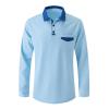 Men's Casual Polo Shirts Classic Long Sleeve Basic Button T-Shirt Lightweight Golf Tops with Pocket Blue view 2