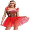 winying Women Christmas Dance Costume Gingerbread Man Costume Fly Sleeve Cami Dress Figure Skating Leotard Brown XX-Large view 1