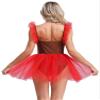 winying Women Christmas Dance Costume Gingerbread Man Costume Fly Sleeve Cami Dress Figure Skating Leotard Brown XX-Large view 3