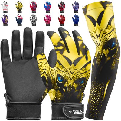 Exxact Sports Youth Batting Gloves with Arm Sleeve for Boys & Girls, Kids Baseball Batting Gloves for Softball, T-Ball (Youth L/XL, Eagle)