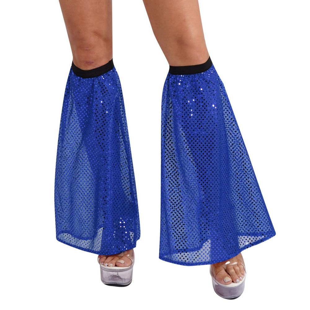Hedmy Womens Sequin Leg Warmers Leg Boot Covers Tassel Leg Socks Rave Dress-up Party Costume Royal Blue One Size