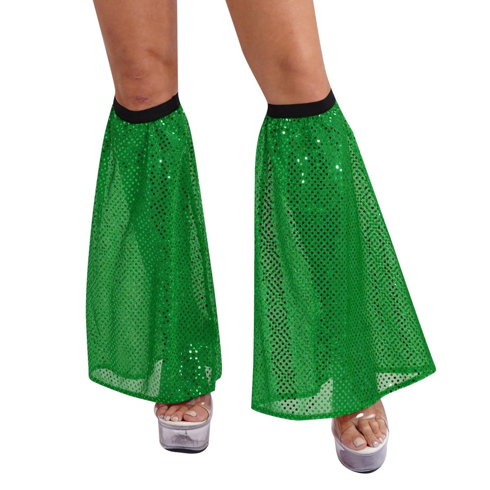 Hedmy Womens Sequin Leg Warmers Leg Boot Covers Tassel Leg Socks Rave Dress-up Party Costume Green One Size