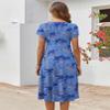 Zeagoo Midi Dresses for Women Ethnic Dress Short Sleeve Flare Dresses Round Neck T-Shirts Dress Floral A-Line Sundress, Cashew Blue Print,L view 4