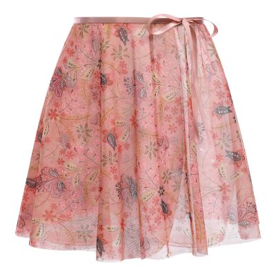 AFAVOM Women's Ballet Dance Skirt - Adult Dancewear Floral Sheer Mesh Ballerina Tie Waist Over Scarf Tutu - Skate Gymnastics Chiffon Dress Wear - Dark Pink S