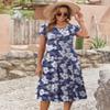 Zeagoo Summer Flowy Dresses for Women Short Sleeve Midi Dresses Short Sleeve Long Dress Casual 2025 Floral Sundress, Deep Blue Flower,XL view 3