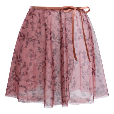 AFAVOM Women's Ballet Dance Skirt - Adult Dancewear Floral Sheer Mesh Ballerina Tie Waist Over Scarf Tutu - Gymnastics Chiffon Dress Wear for Skating - Dusty Pink M