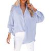 Women's Striped Button Down Shirts Puff Sleeve Oversized Blouses Boyfriends Loose Tunics Business Work Tops?Blue, M view 1