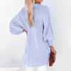 Women's Striped Button Down Shirts Puff Sleeve Oversized Blouses Boyfriends Loose Tunics Business Work Tops?Blue, M view 2