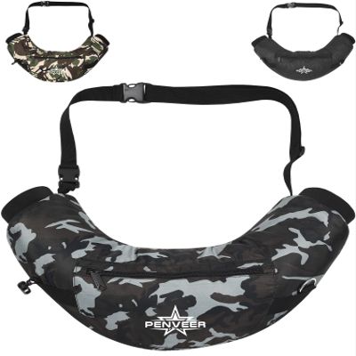 Penveer Hunting Hand Warmer Pouch Water-Resistant Hand Muff with Adjustable Waist Strap, Ribbed Cuffs & Zipper Pocket for Cold Weather Hunting, Camping & Shooting (Grey Camo Youth)