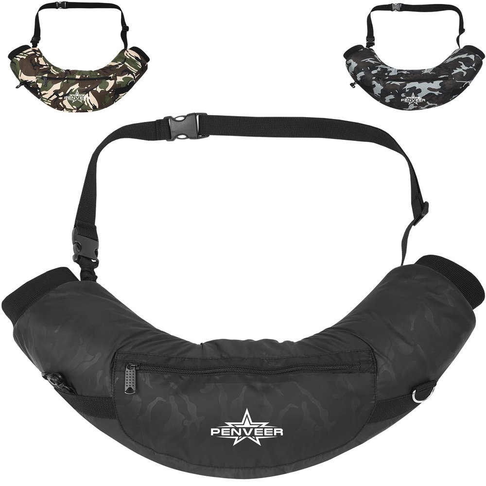 Penveer Hunting Hand Warmer Pouch Water-Resistant Hand Muff with Adjustable Waist Strap, Ribbed Cuffs & Zipper Pocket for Cold Weather Hunting, Camping & Shooting (Black Camo Adult)