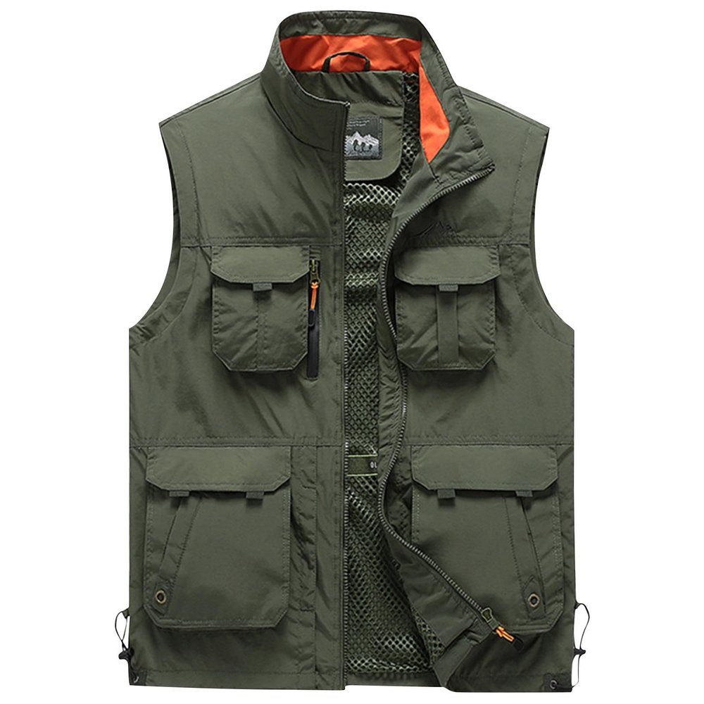 Rkwins Cargo Vest Men Fashion Tactical Vest Outdoor Hiking Vest Casual Sleeveless Vest Lightweight Running Vest with Pockets Army Green