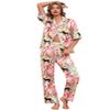 Ekouaer Silk Satin Pajamas Set Women Short Sleeve Pj Sets Button Down Sleepwear 2 Piece Soft Loungewear,Pink Tiger,XL view 1