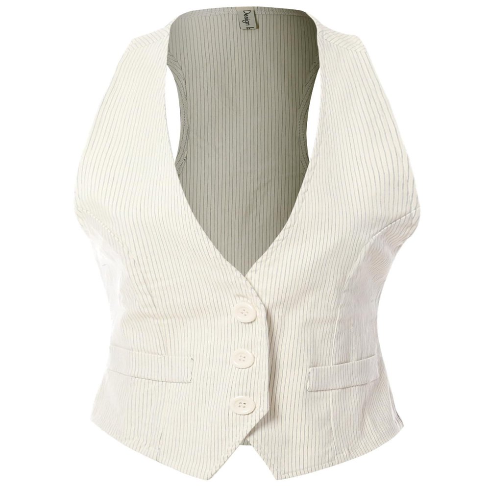 Design by Olivia Women's Racerback Pinstripe Tuxedo Suit Vest Waistcoat Stripe White/Black S