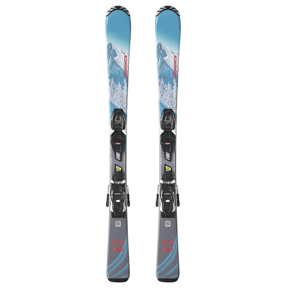 Nordica Team G Kids All Mountain Skis, Blue / Grey / Pink, 90cm w/ JR 4.5 FDT Bindings