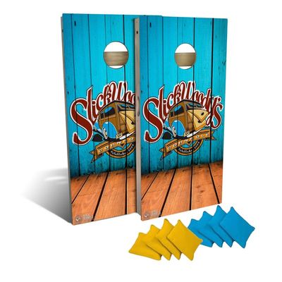 Slick Woody's Professional-Grade Cornhole Boards - 4'x2' Solid Wood Regulation Woodgrain Flag Corn Hole Toss Game with 8 Resin Filled Bags