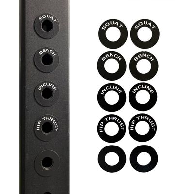 MAGNETRY CO Black Squat Rack Magnetic Position Markers - Power Cage Reminder Labels for J-Cup and Spotter Arms with 1" Holes - Ideal Gym Accessories for Bench Press & Squat Perfection