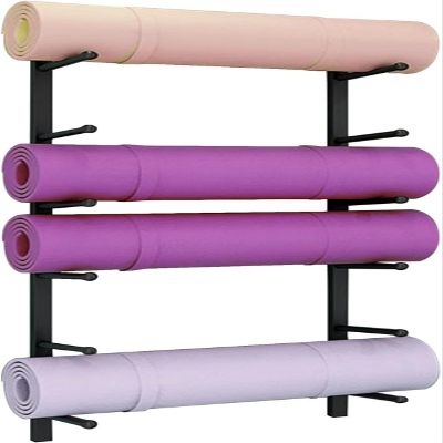 LGEOELIAS Yoga Mat Wall Holder Metal, Foam Roller Organizer & Hanging Exercise Mats Storage Rack, Workout Equipment Wall Mount Shelf 6/9 Tier for Home Gym School Commercial