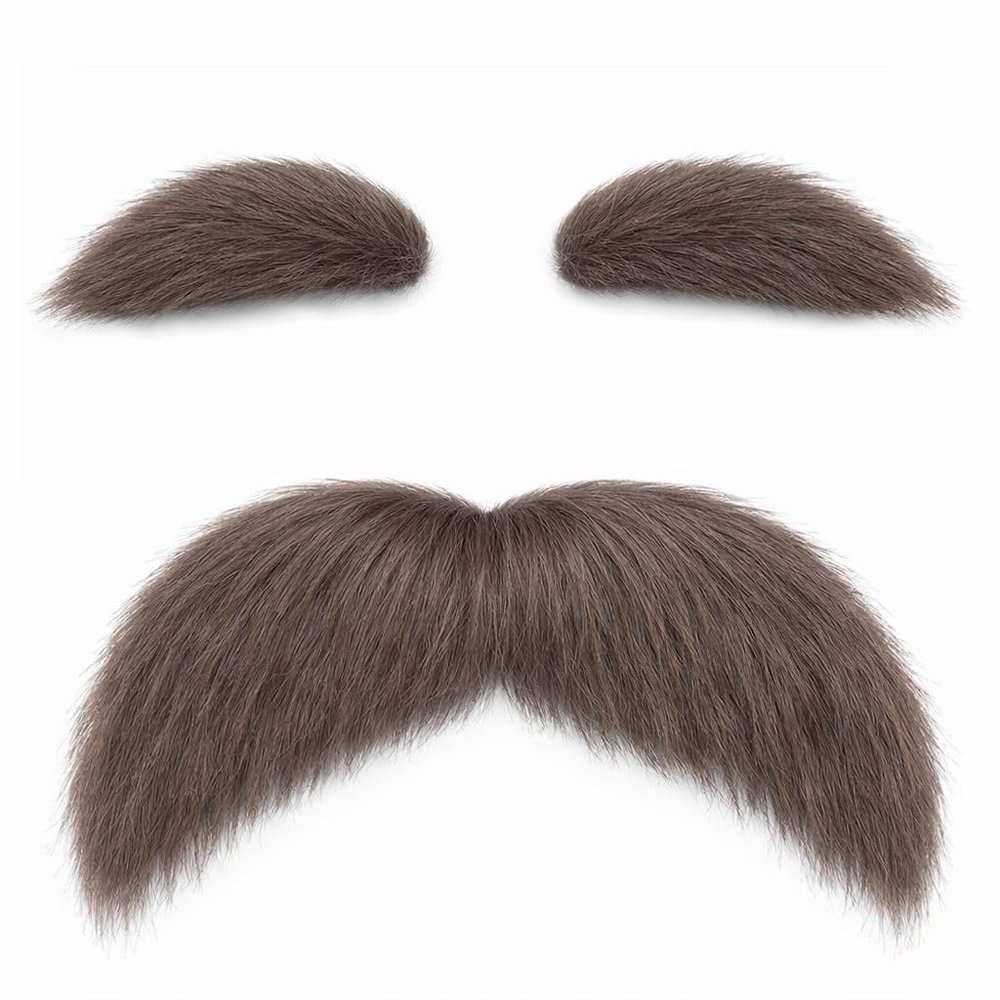 Brown Mustache and Eyebrows, Novelty Cosplay Costume Accessories, Reusable Stick-on Fake Beard Mustaches Bushy Eyebrows for Dressup Day Halloween Party Favors Men Women