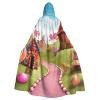 HCBPWVQA Unisex Full Length Halloween Hooded Cloak candy print Hooded Robe Witch Cape for Halloween Cosplay Costume view 1