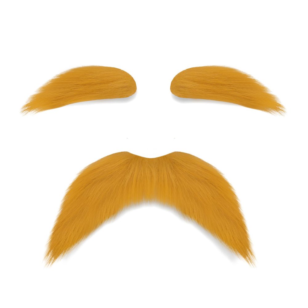 Shzbtdo Ginger Yellow Mustache and Eyebrows, Funny Cosplay Costume Accessories, Reusable Self Adhesive Fake Beard Mustaches Bushy Eyebrows for Dressup Day Halloween Party Favors Men Women