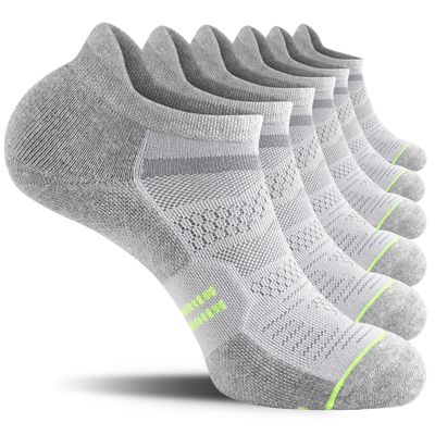 CS CELERSPORT 6 Pack Men's Running Ankle Socks with Cushion, Low Cut Athletic Sport Tab Socks, Grey + Green, Shoe Size: 9-12