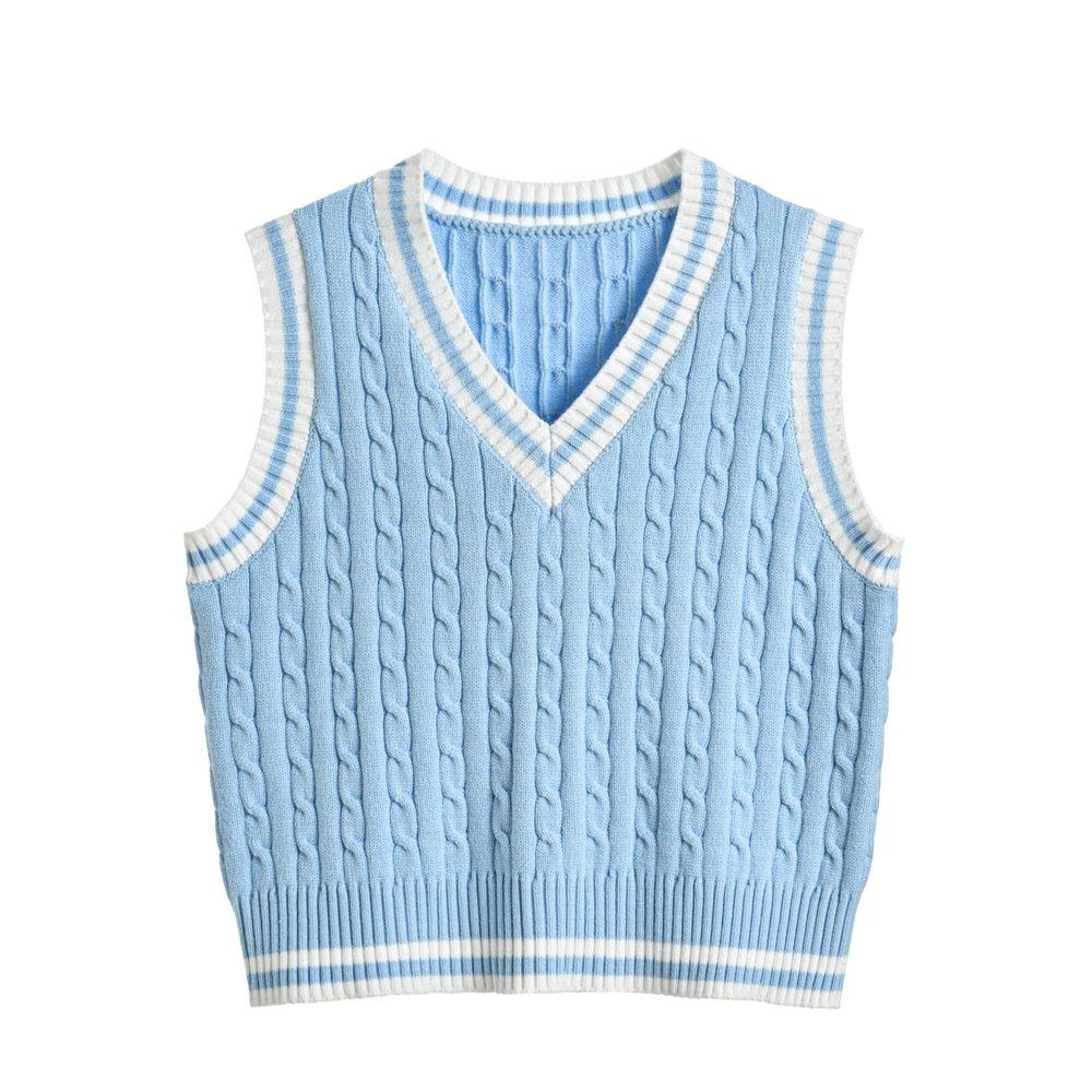 Hyipels Women's Sweater Vest,Y2K Sleeveless Pattern Preppy Style Knitted Crop Tank Top for Girl