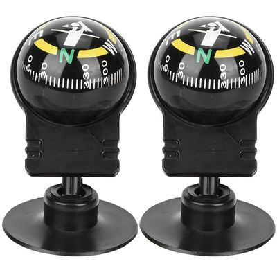 Car Compass Ball, 2PCS LC282 ABS Portable Car Compass Guide Ball with Suction Cup Outdoor Navigation Tools for Car Marine Boat Ship
