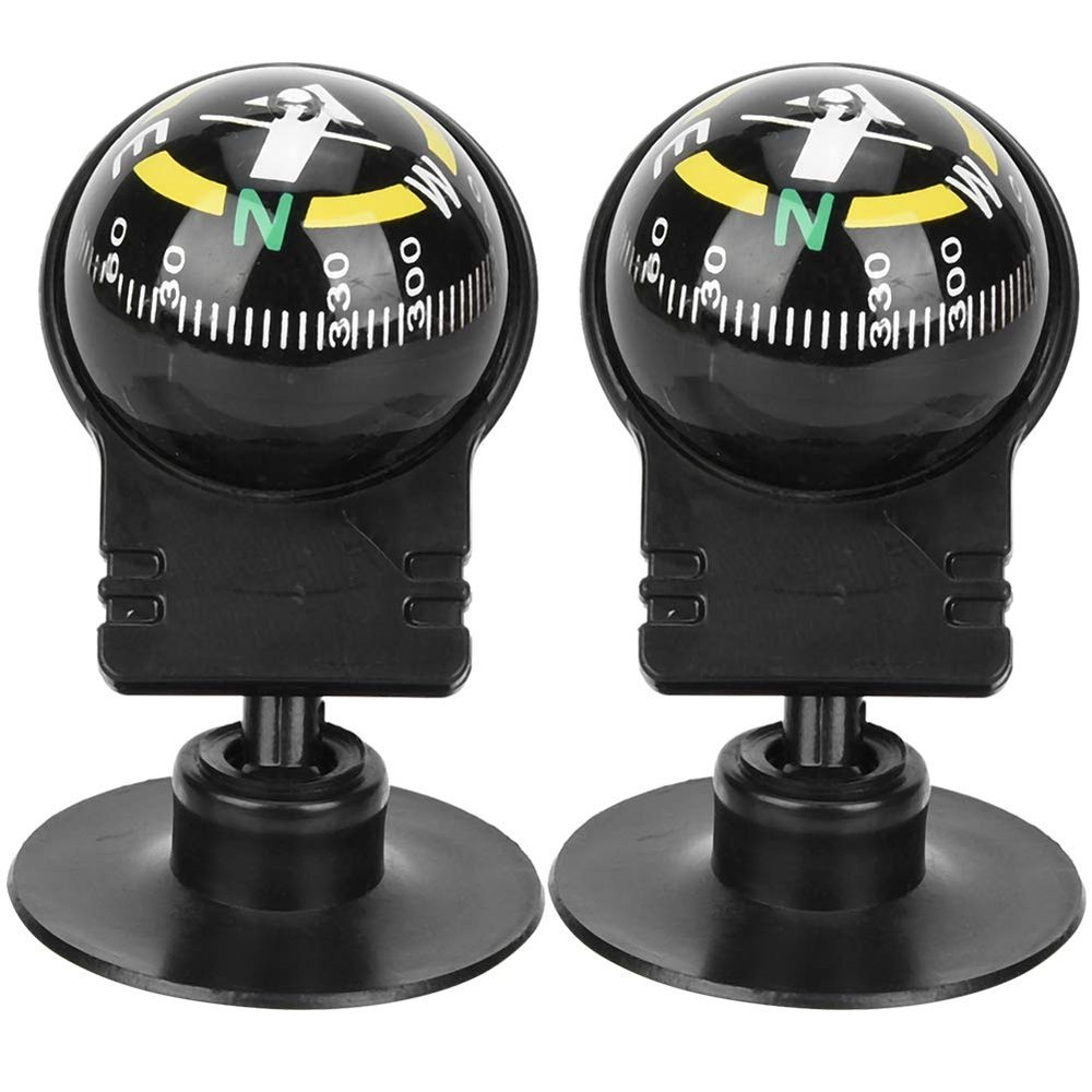 Car Compass Ball, 2PCS LC282 ABS Portable Car Compass Guide Ball with Suction Cup Outdoor Navigation Tools for Car Marine Boat Ship