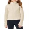 Haloumoning Girls Half Zip Pullover Sweatshirt Long Sleeve Workout Shirts Mock Neck Athletic Cropped Tops Beige view 1