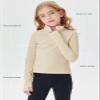 Haloumoning Girls Half Zip Pullover Sweatshirt Long Sleeve Workout Shirts Mock Neck Athletic Cropped Tops Beige view 2