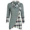 Women's Long Sleeve Button Cowl Neck Plaid Asymmetrical Hem Casual Splicing Shirts Tunic Top Blouse, 1b-White, 3X-Large view 1