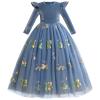 AFAVOM Girls Velvet Dress Floral Embroidery Flower Girl Dress for Wedding Toddler Winter Long Sleeve Formal Dress Kids Fall Christmas Tutu Dress Tea Party Princess Pageant Dress Blue 3-4 Years view 1