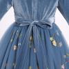 AFAVOM Girls Velvet Dress Floral Embroidery Flower Girl Dress for Wedding Toddler Winter Long Sleeve Formal Dress Kids Fall Christmas Tutu Dress Tea Party Princess Pageant Dress Blue 3-4 Years view 4
