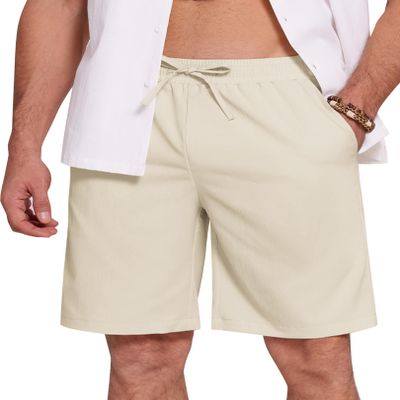 COOFANDY Men's Summer Beach Shorts Stretch Waistband Big and Tall Shorts with Pockets Light Khaki