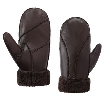 MGGMOKAY Women Leather Mittens Shearling Sheepskin Fur Lined Winter Mitten Gloves,Brown,XL