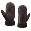 MGGMOKAY Women Leather Mittens Shearling Sheepskin Fur Lined Winter Mitten Gloves,Brown,XL view 1